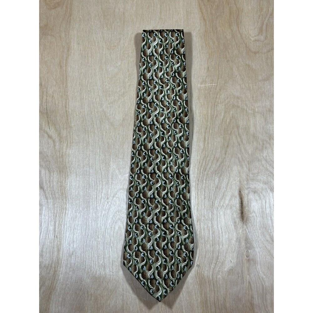 J Garcia Tie Ibid Collection Fourteen Green Brown Cream Geometric